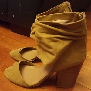 Tan Faux Suede Heeled Sandals
